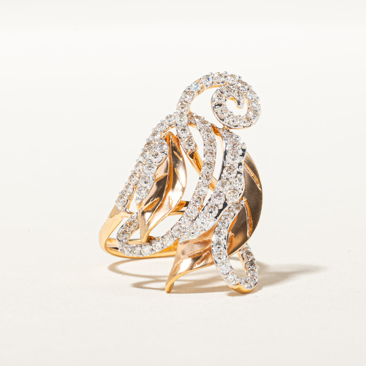 18k Diamond Scrollwork Leafy Cocktail Ring | 1.17ctw | SZ 6.5