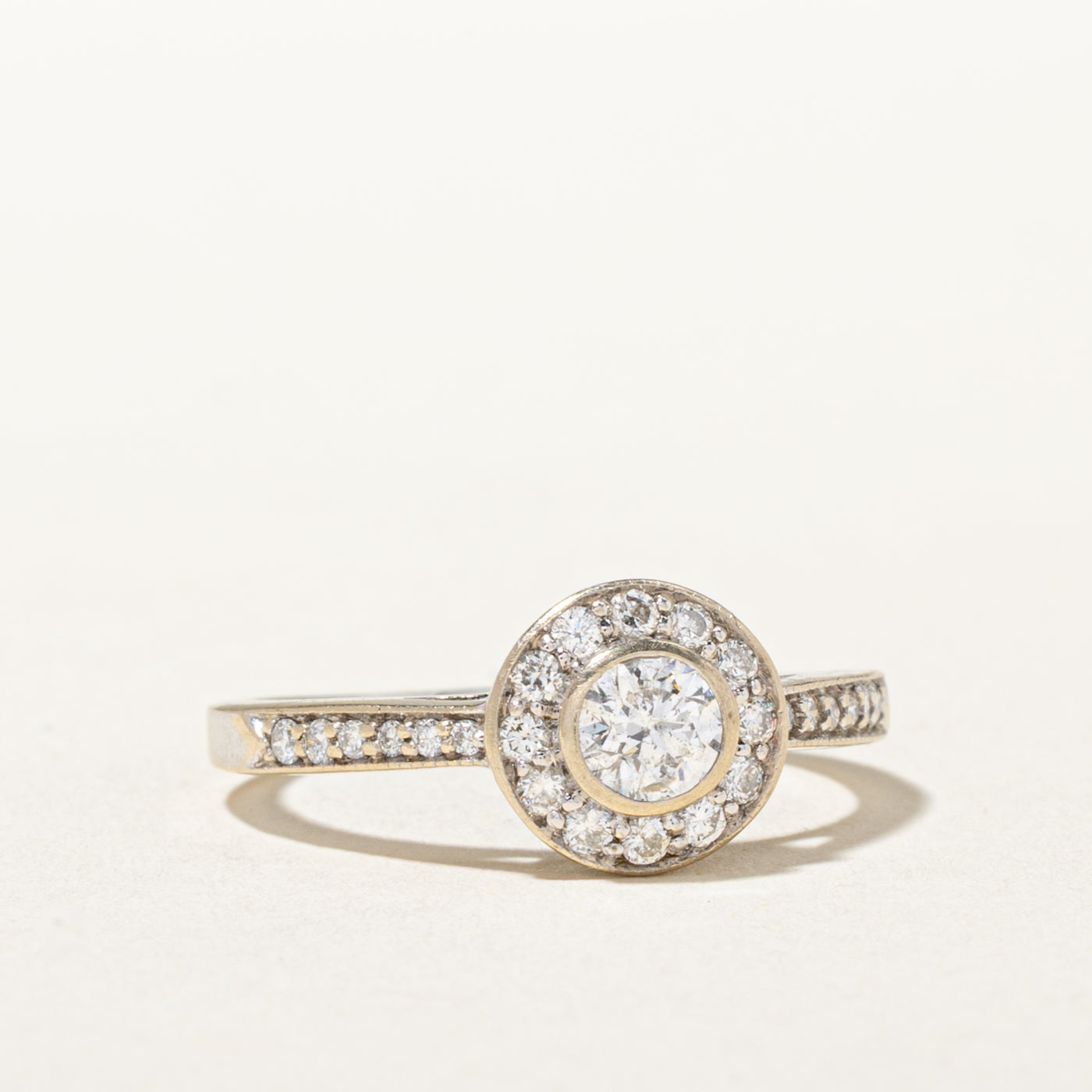 14k Bezel Set Diamond Halo Ring | 0.32ct I1 F/G, 0.26ctw | SZ 5.75