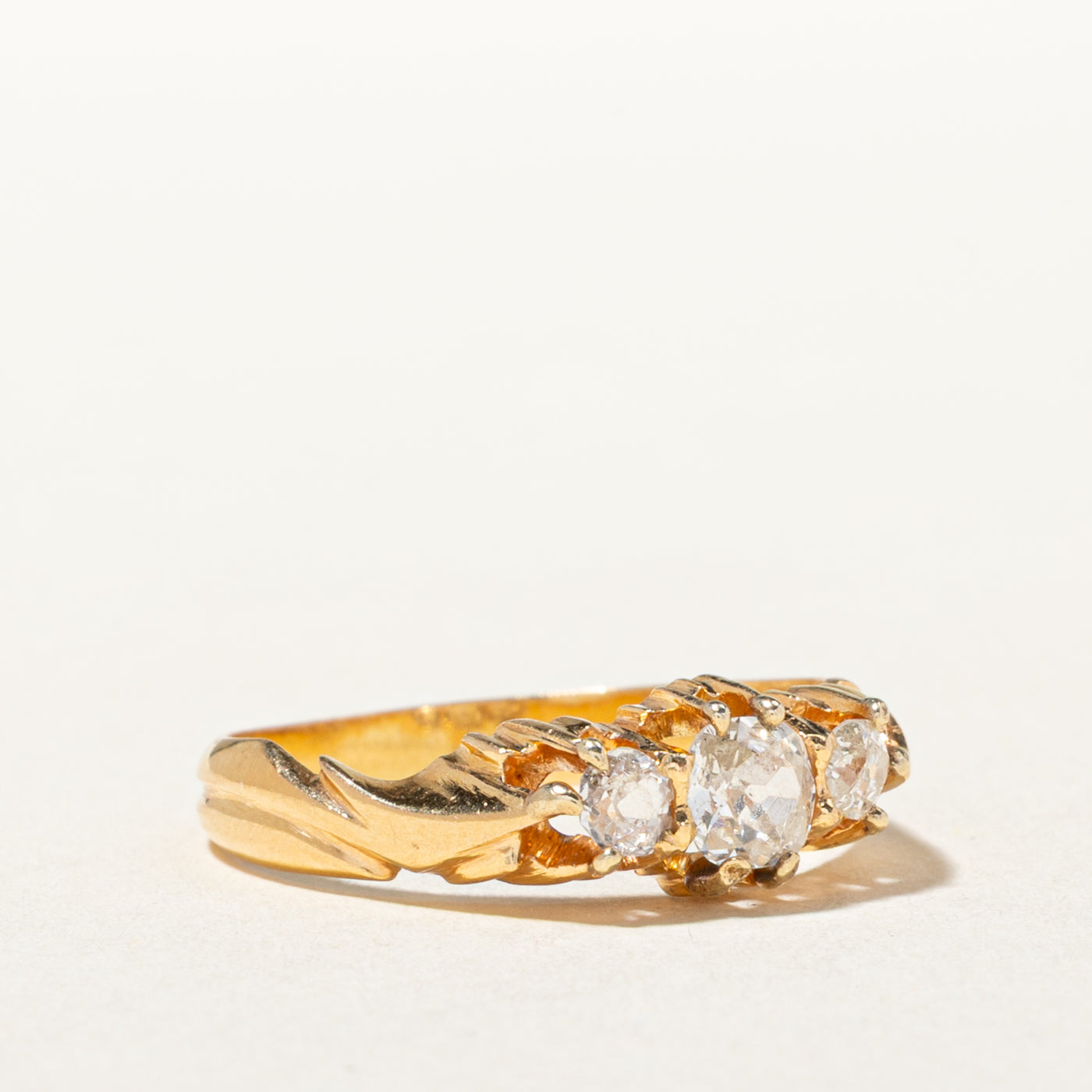 Victorian Three Stone Old European Cut Diamond Textured Ring | 0.50ctw | SZ 7.25
