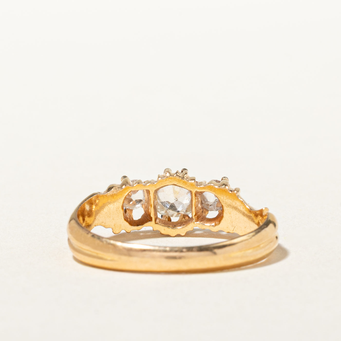 Victorian Three Stone Old European Cut Diamond Textured Ring | 0.50ctw | SZ 7.25