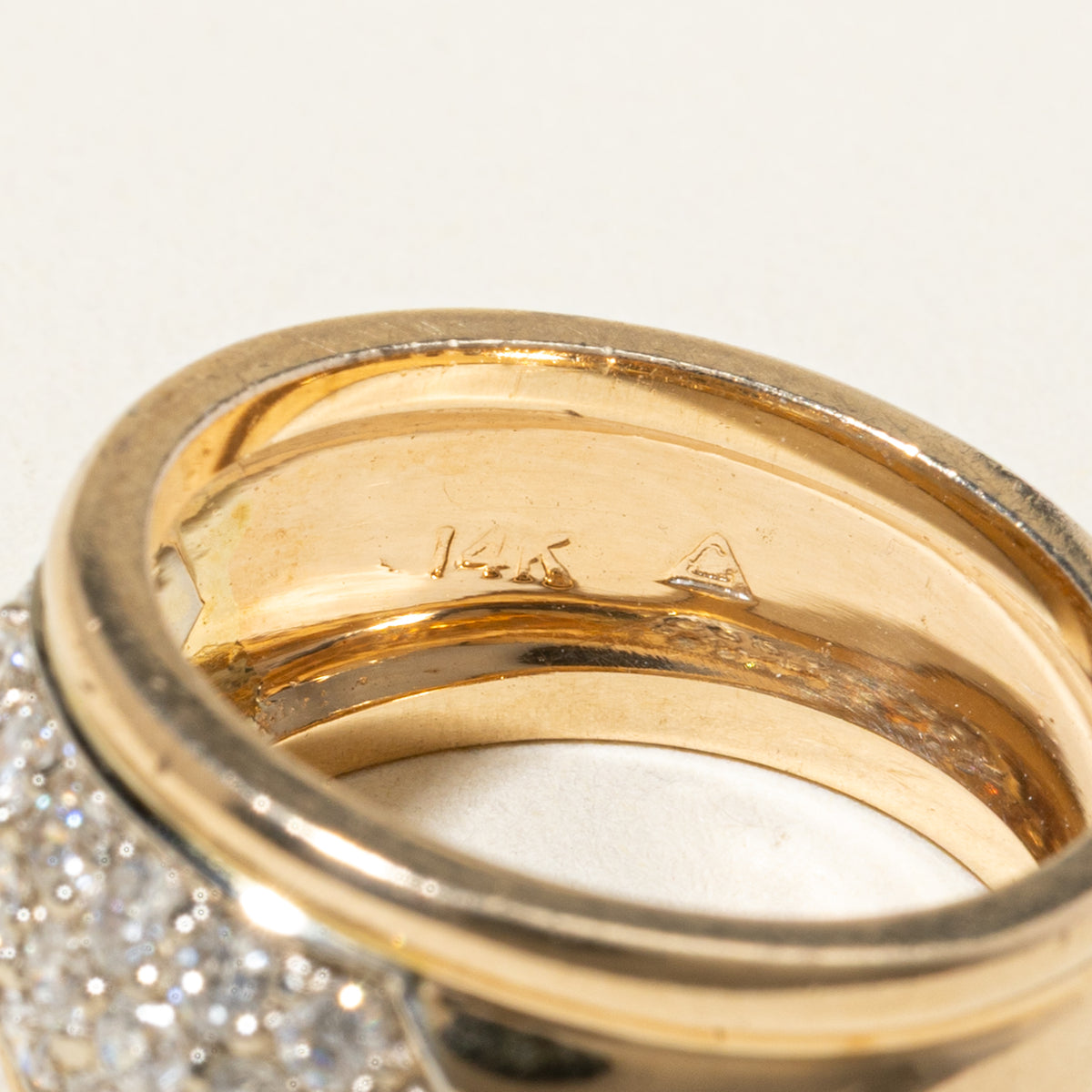 14k Multi Row Diamond Grooved Edge Dome Ring | 0.84ctw | SZ 6