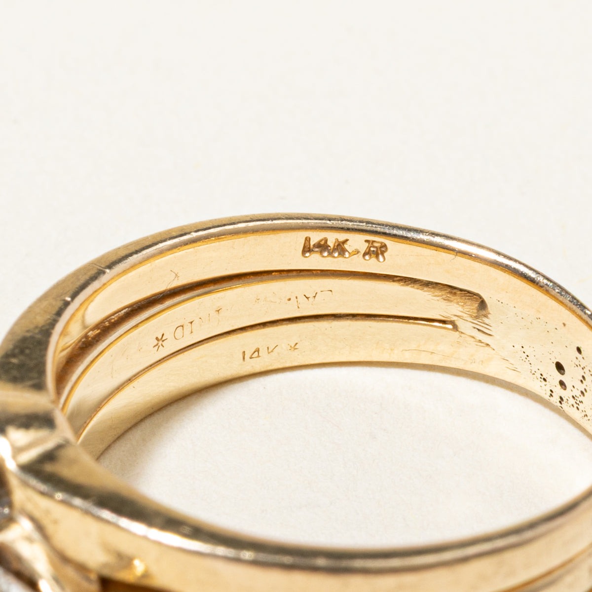 14k Diamond Trillion Cut Accented Soldered Wedding Ring Set | 0.38ct SI1 G/H, 0.27ctw | SZ 7.75