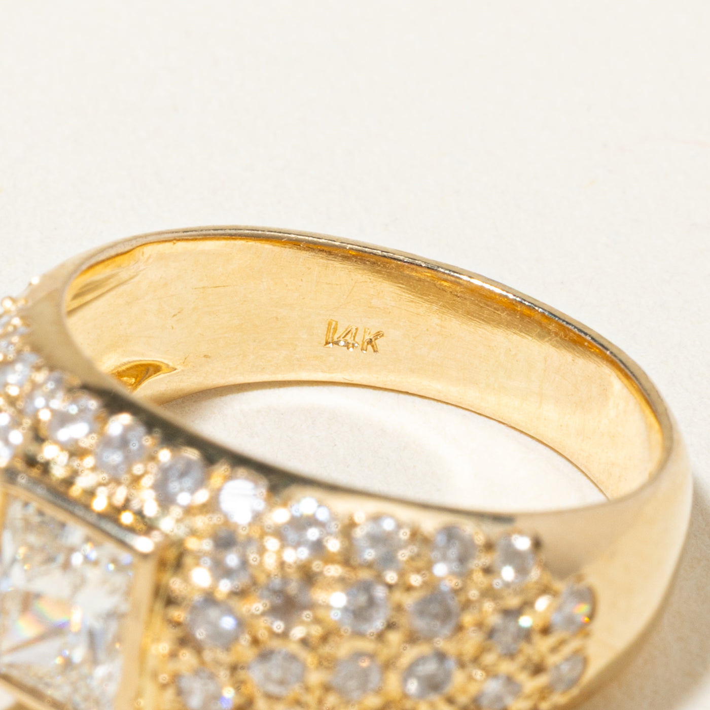 14k Bezel Set Princess Cut Diamond Accented Dome Ring | 0.60ct VS1 F/G, 0.91ctw | SZ 5
