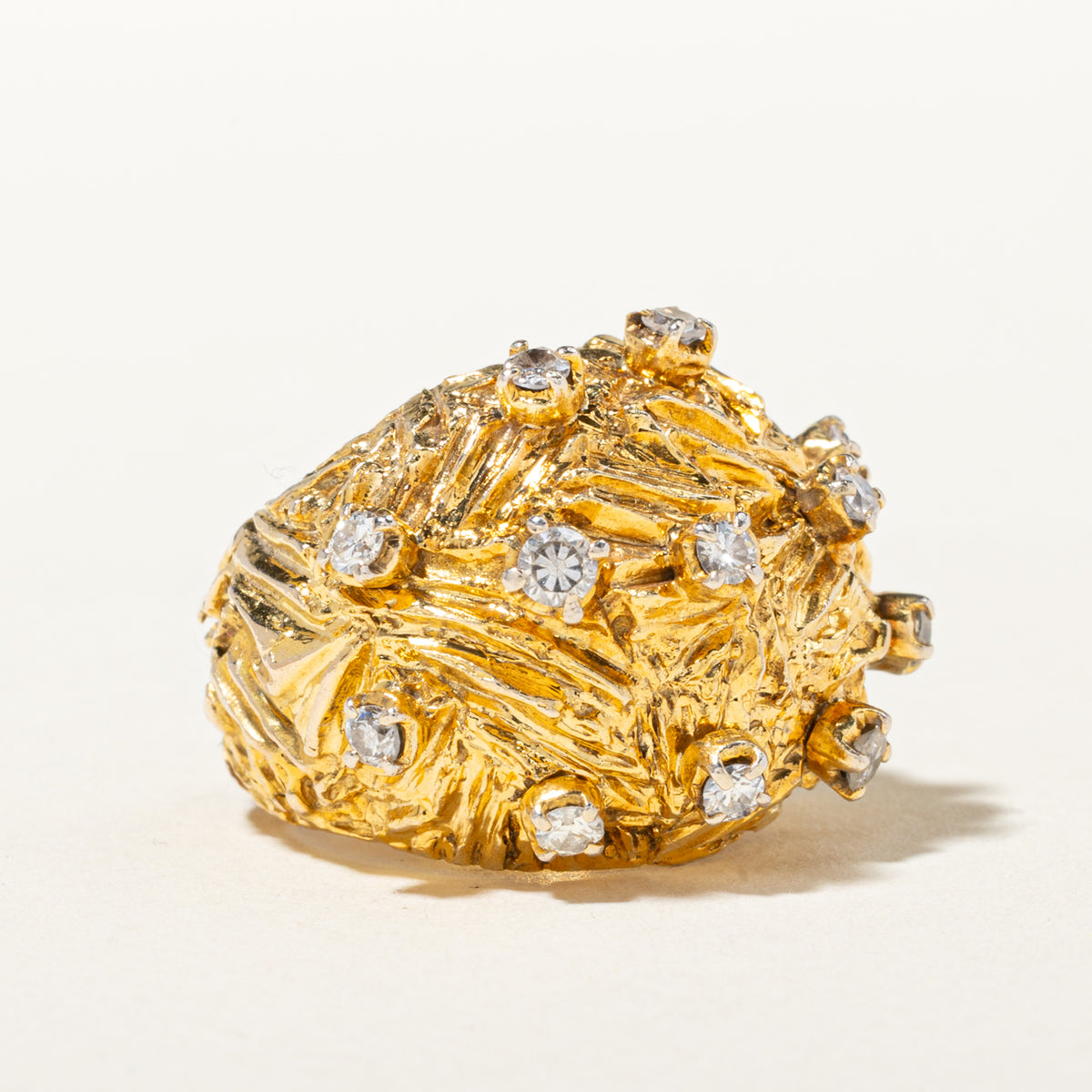 14k Scattered Diamond Textured Cocktail Dome Ring | 0.51ctw | SZ 5