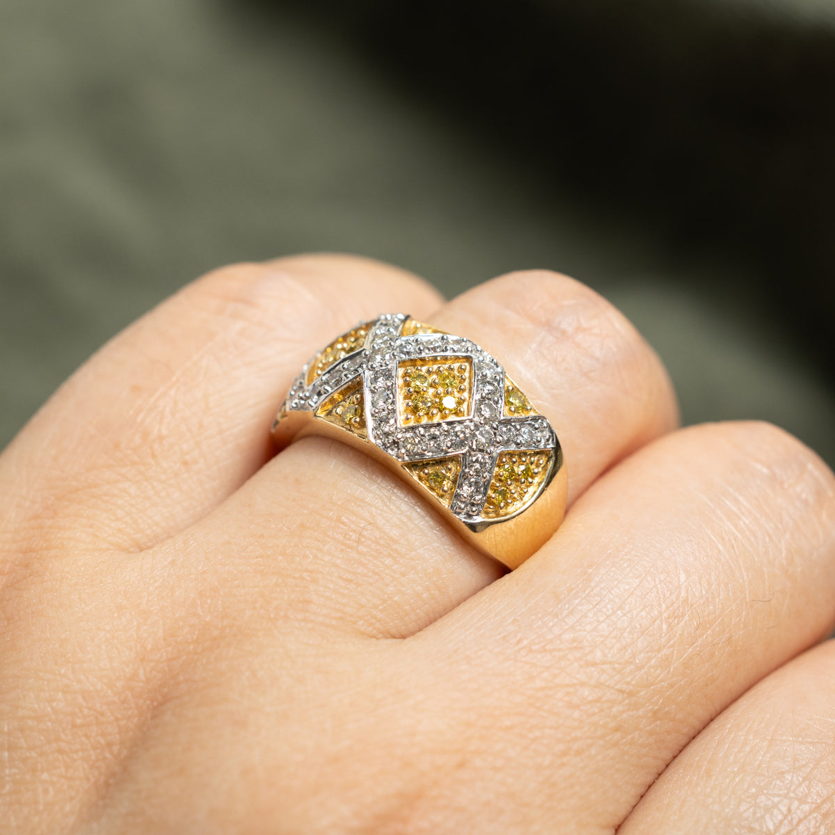 14k Pave Set White & Yellow Diamond Geometric Cocktail Ring | 1.21ctw | SZ 7