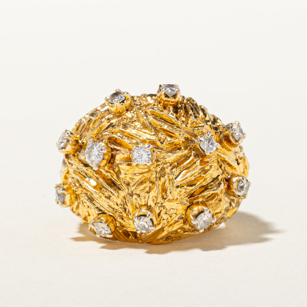 14k Scattered Diamond Textured Cocktail Dome Ring | 0.51ctw | SZ 5