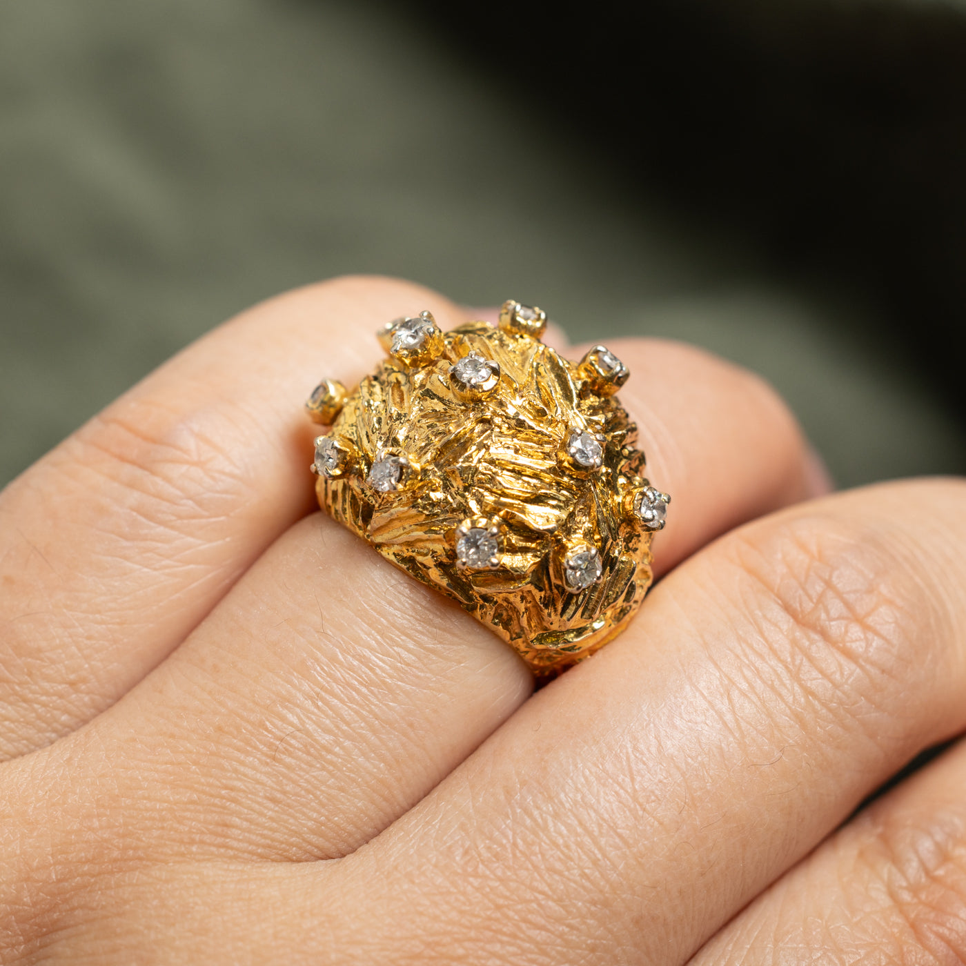14k Scattered Diamond Textured Cocktail Dome Ring | 0.51ctw | SZ 5