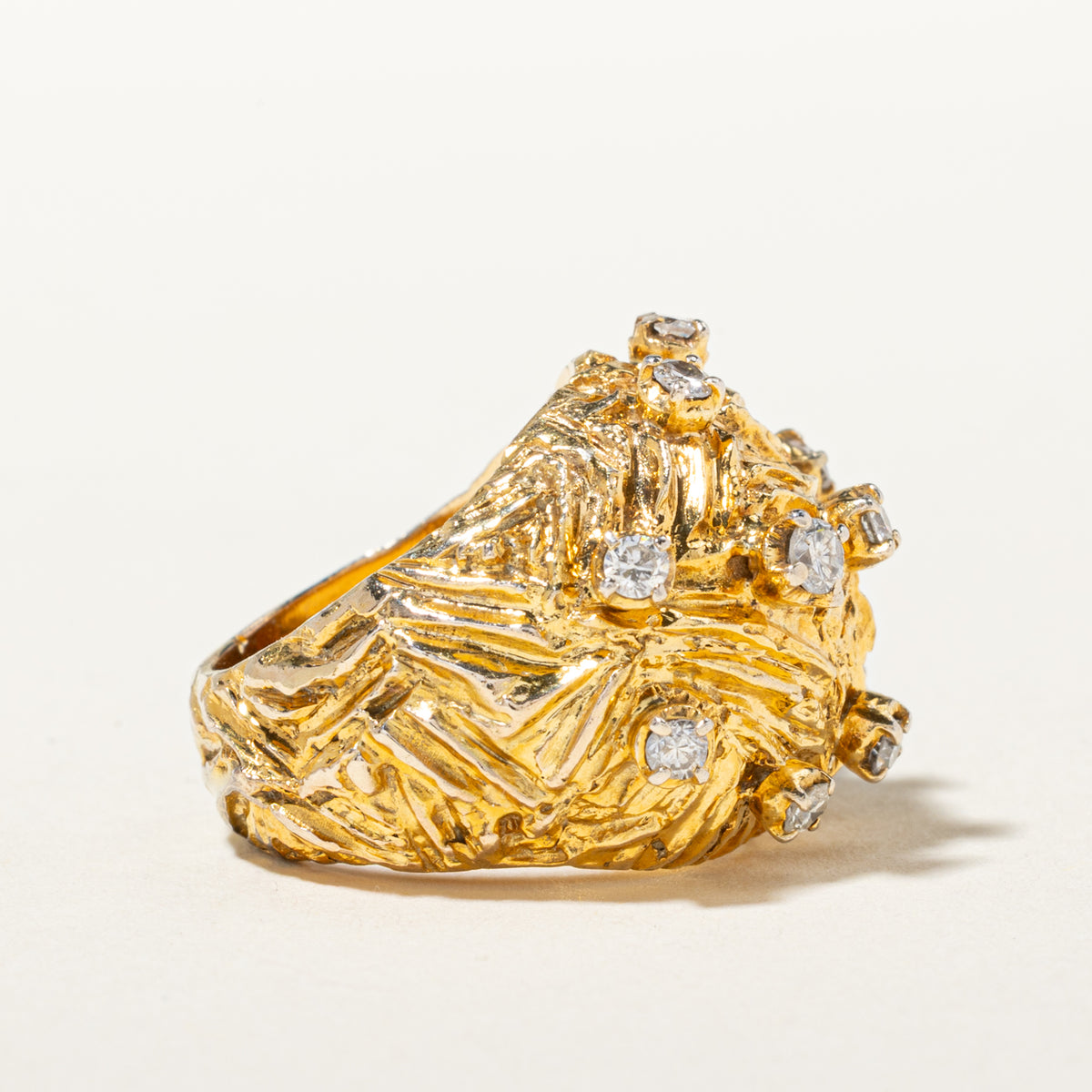 14k Scattered Diamond Textured Cocktail Dome Ring | 0.51ctw | SZ 5