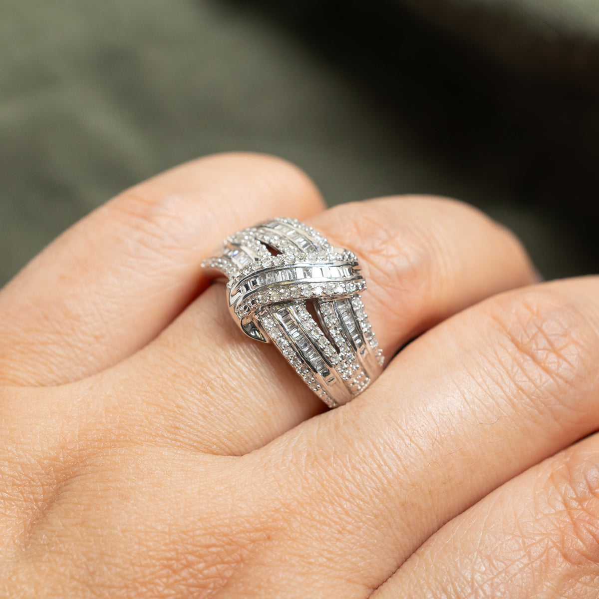 14k Multi Row Diamond Cross Over Ring | 0.58ctw | SZ 8