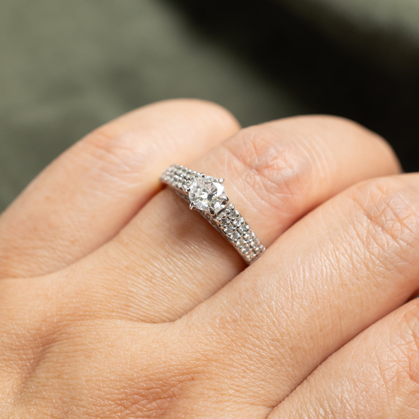 14k Diamond Pave Set Accented Engagement Ring | 0.43ct I1 G/H, 0.37ctw | SZ 7