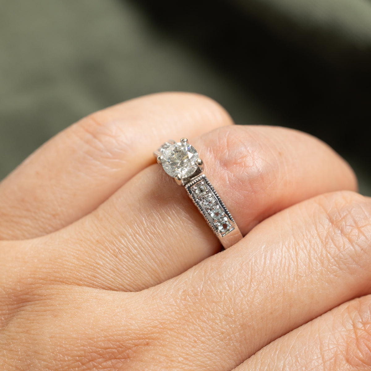 14k Diamond & Aquamarine Accented Milgrain Ring | 0.90ct I2 H/I, 0.16ctw | SZ 6.5