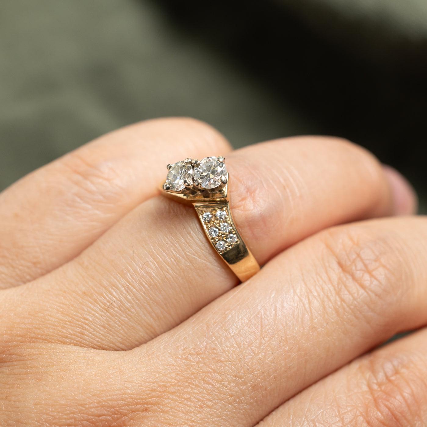 14k Two Stone Old European Cut Diamond Chevron Ring | 0.81ctw | SZ 6