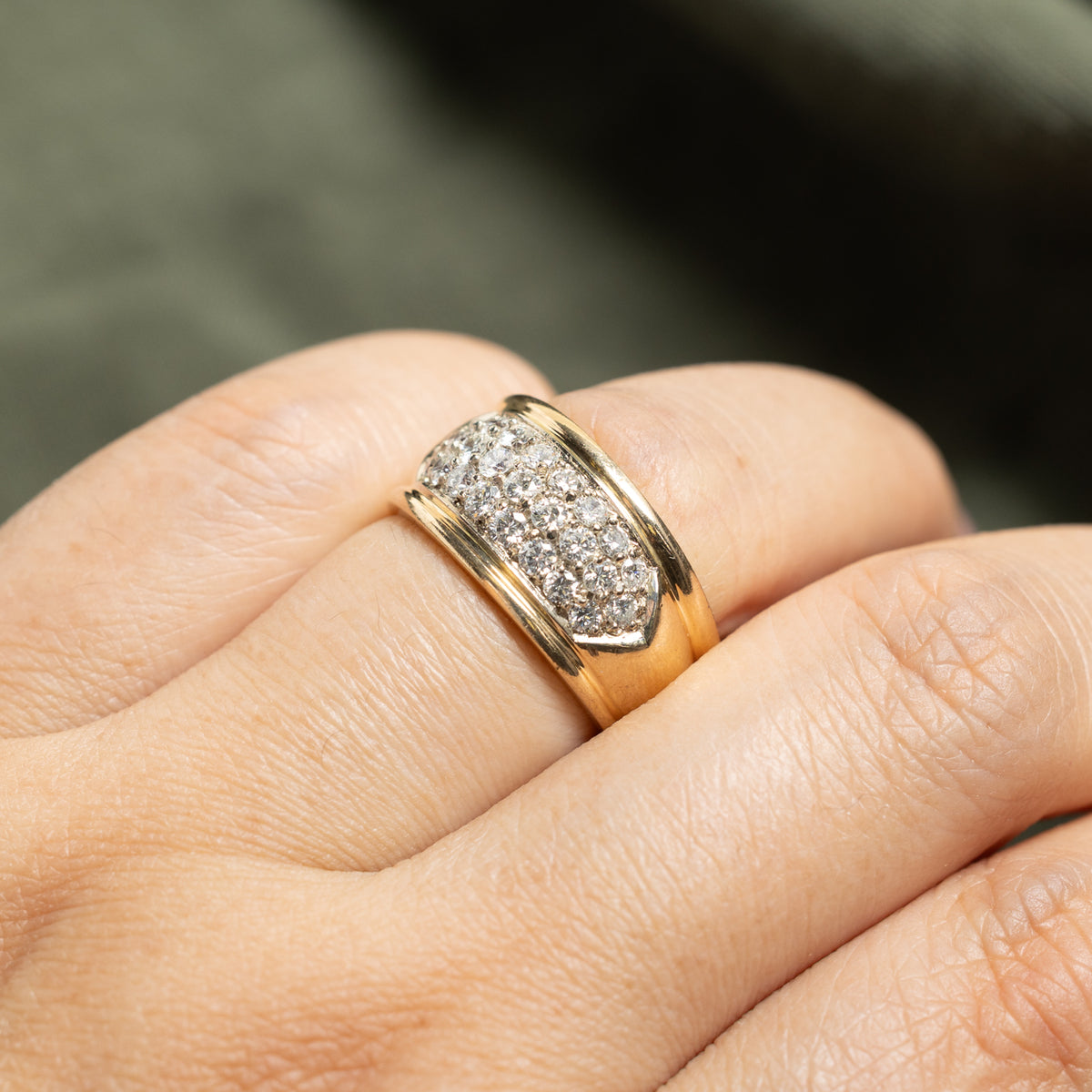 14k Multi Row Diamond Grooved Edge Dome Ring | 0.84ctw | SZ 6