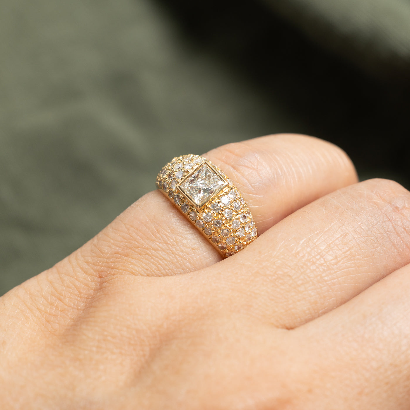 14k Bezel Set Princess Cut Diamond Accented Dome Ring | 0.60ct VS1 F/G, 0.91ctw | SZ 5