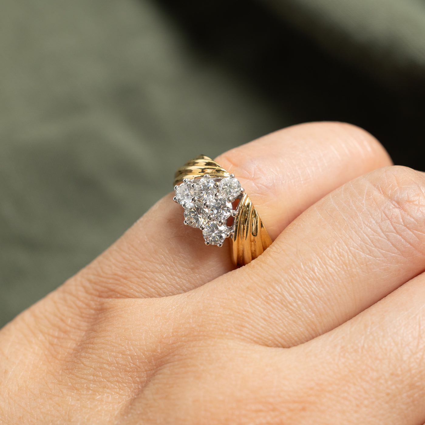14k Diamond Triangle Cluster Grooved Ring | 1.00ctw | SZ 4