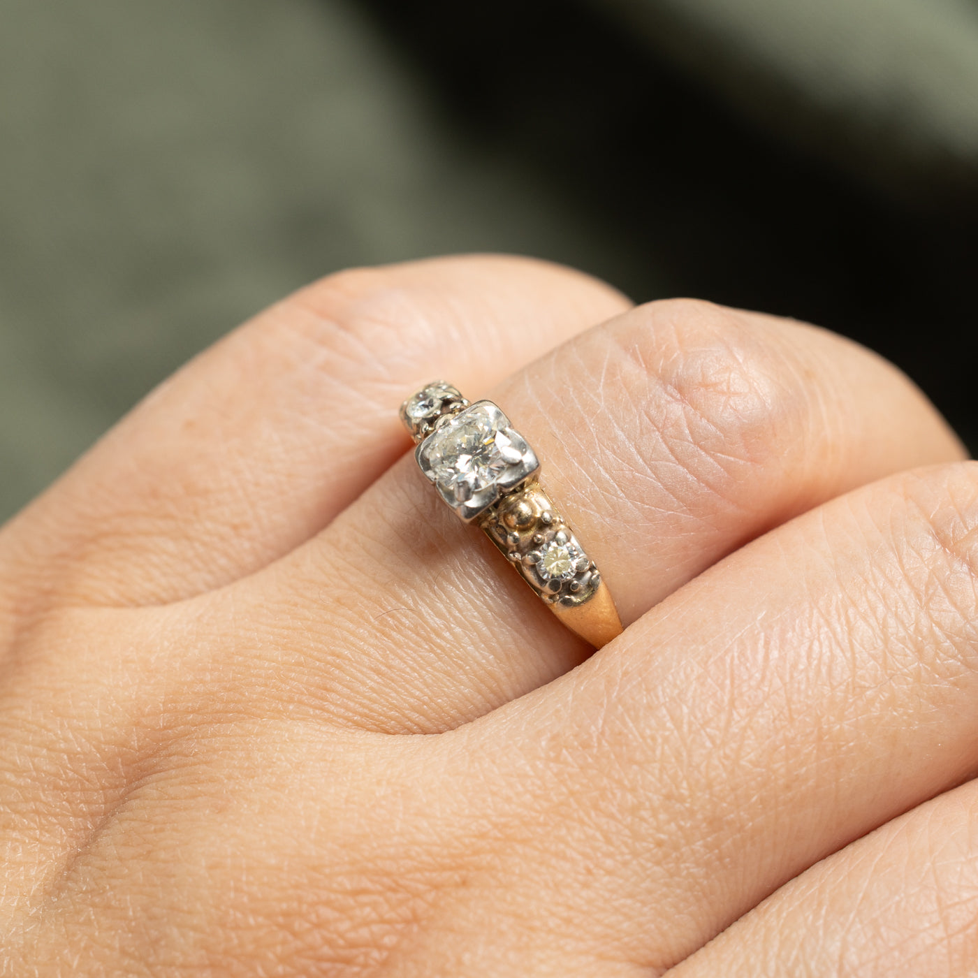 14k Illusion Set Diamond Textured Ring | 0.55ctw | SZ 8