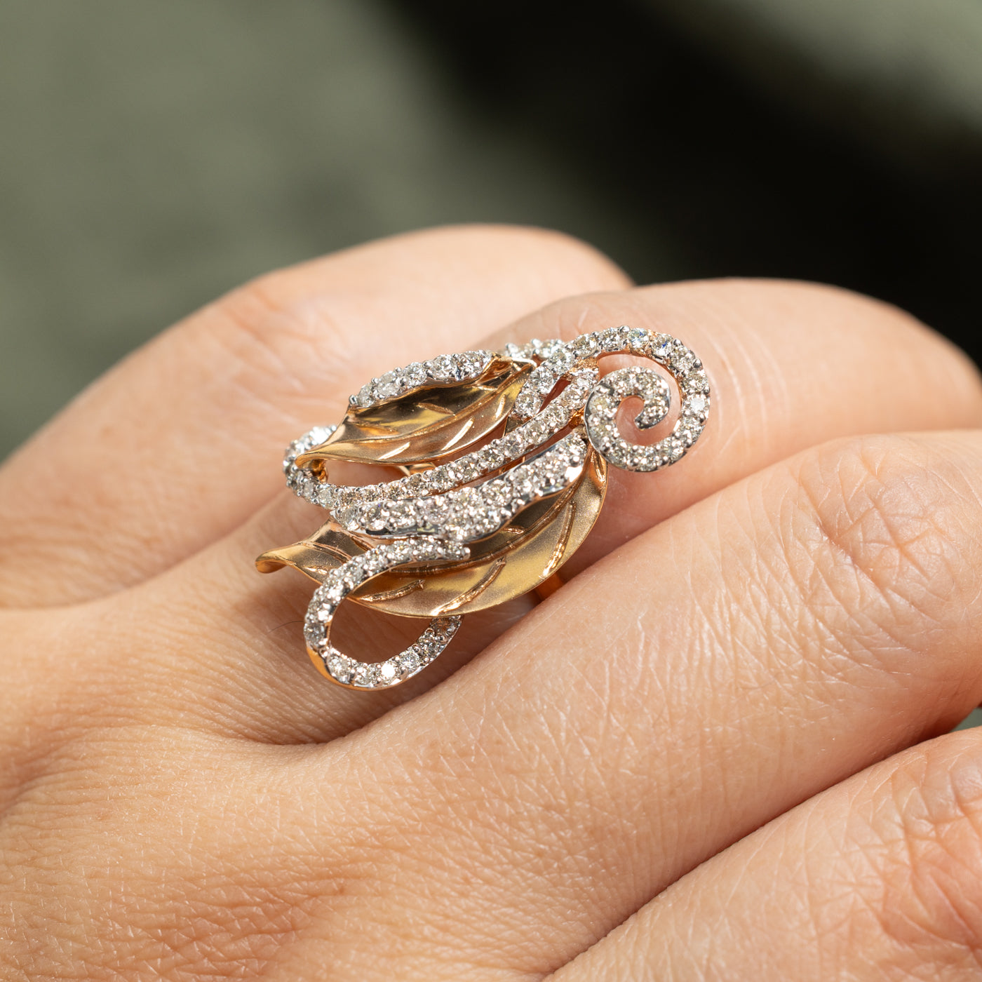 18k Diamond Scrollwork Leafy Cocktail Ring | 1.17ctw | SZ 6.5
