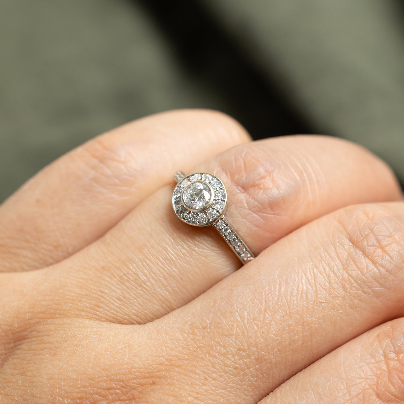 14k Bezel Set Diamond Halo Ring | 0.32ct I1 F/G, 0.26ctw | SZ 5.75