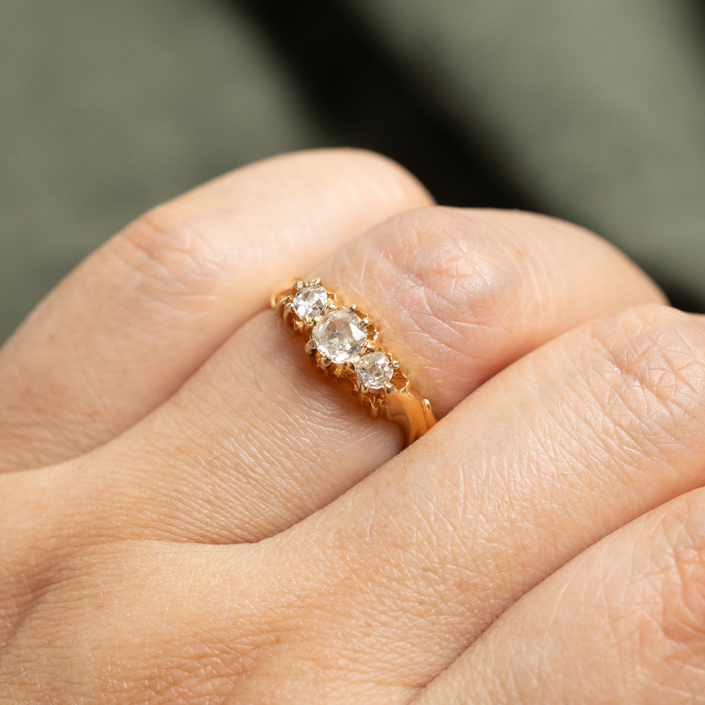 Victorian Three Stone Old European Cut Diamond Textured Ring | 0.50ctw | SZ 7.25