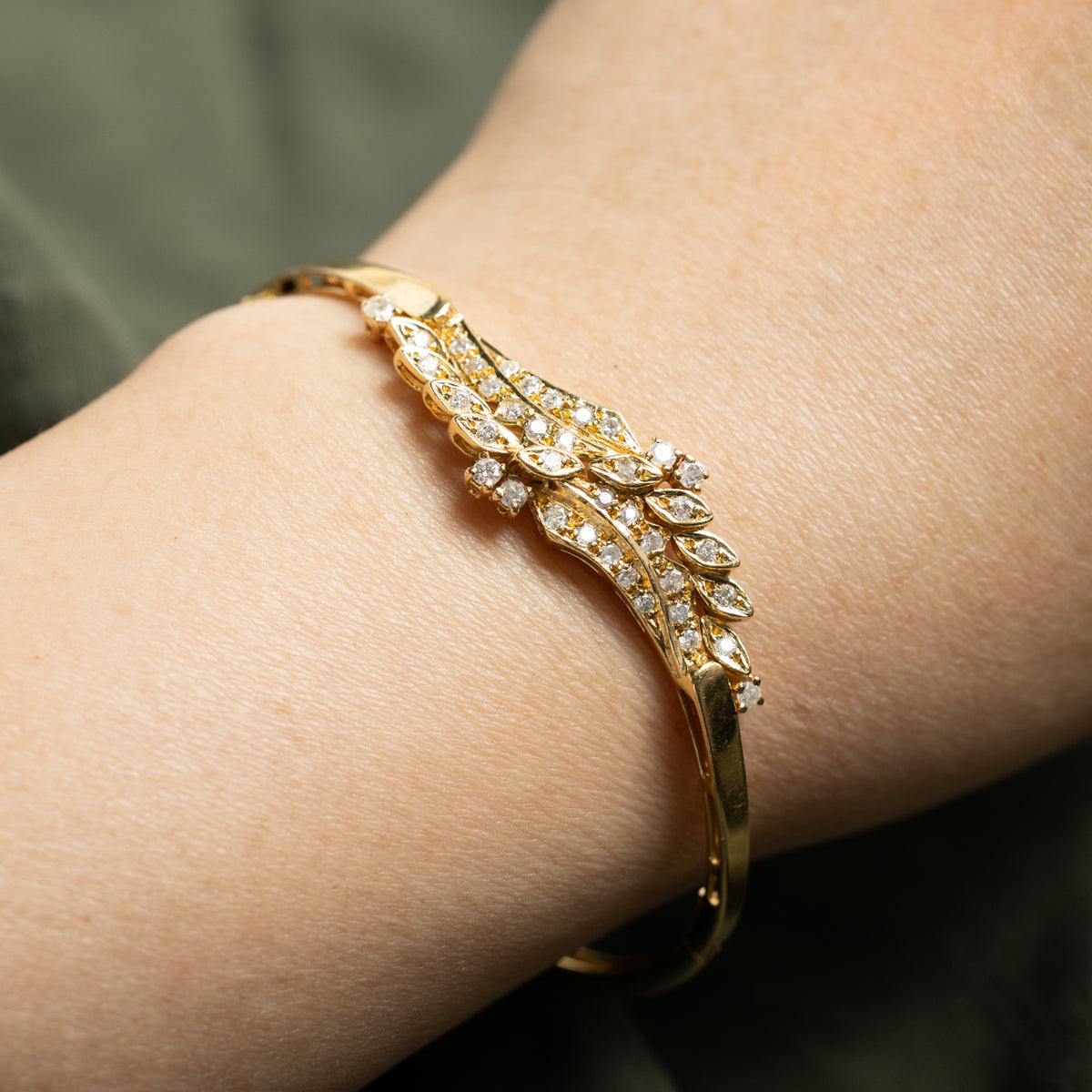 14k Scattered Diamond Waterfall Floral Bangle | 0.55ctw | 6.5"