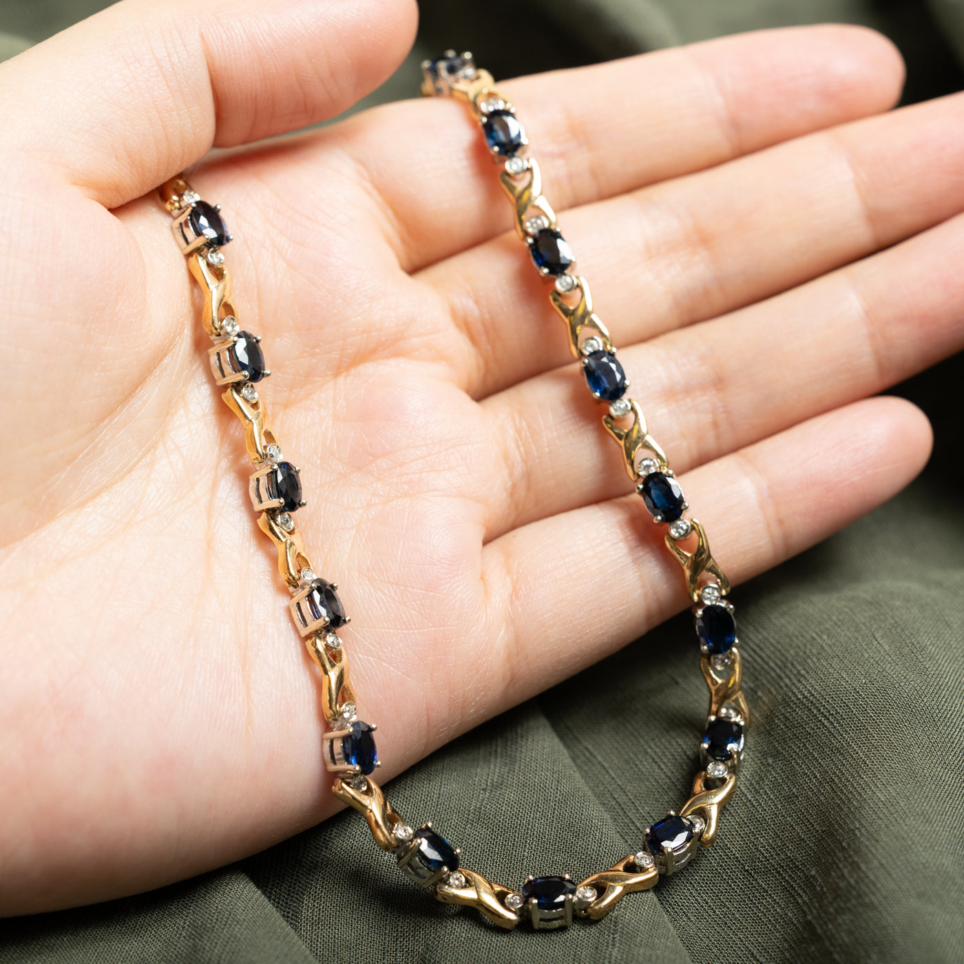 18k Eternity Sapphire & Diamond Gemstone Necklace | 12.63ct, 0.70ctw | 16.5"