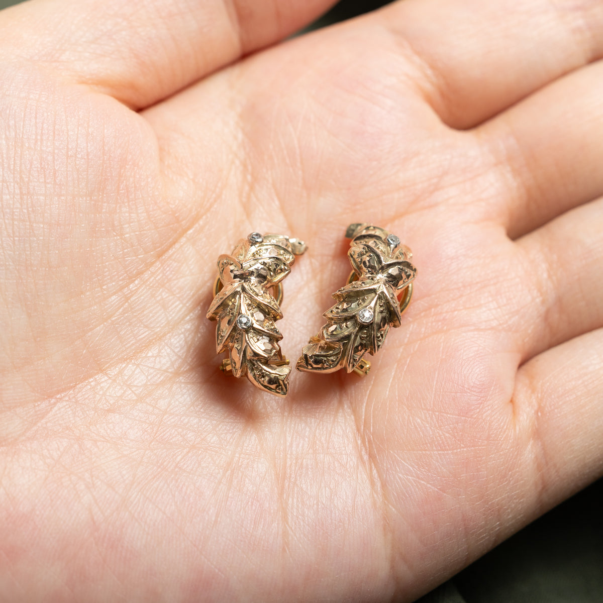 18k Old European Cut Diamond Floral Clip-On Earrings | 0.06ctw