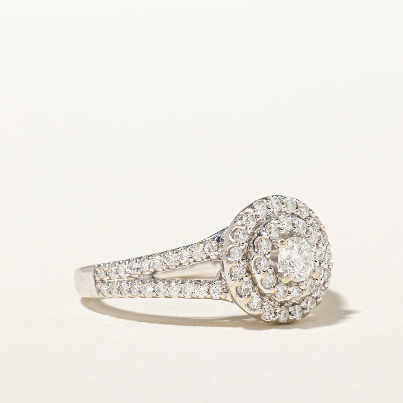 14k Diamond Double Halo Open Shank Ring | 0.90ctw | SZ 6.5