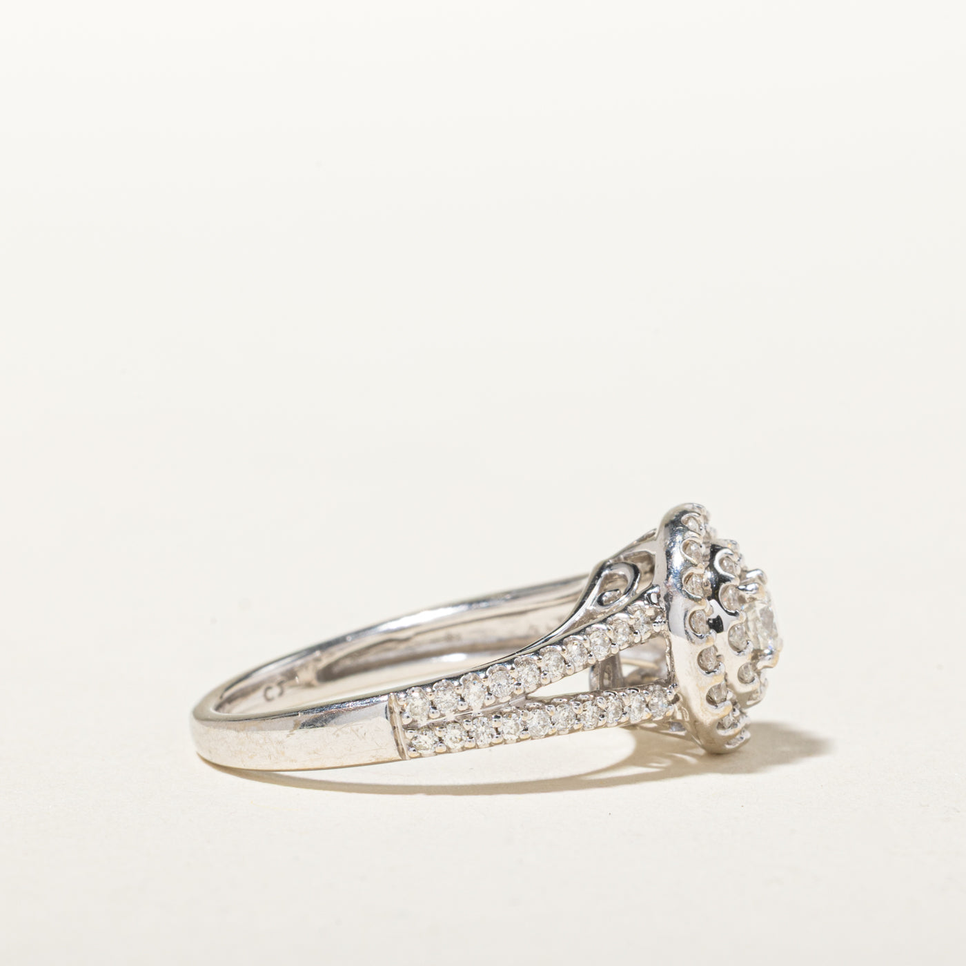 14k Diamond Double Halo Open Shank Ring | 0.90ctw | SZ 6.5