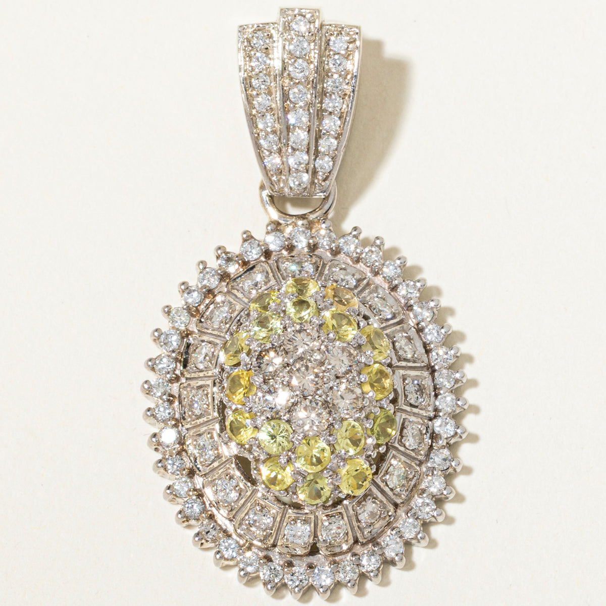 14k Pave Set Yellow Sapphire & Diamond Oval Cluster Pendant | 1.28ct, 2.11ctw