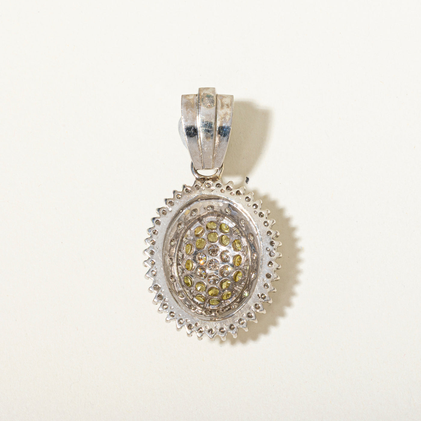 14k Pave Set Yellow Sapphire & Diamond Oval Cluster Pendant | 1.28ct, 2.11ctw