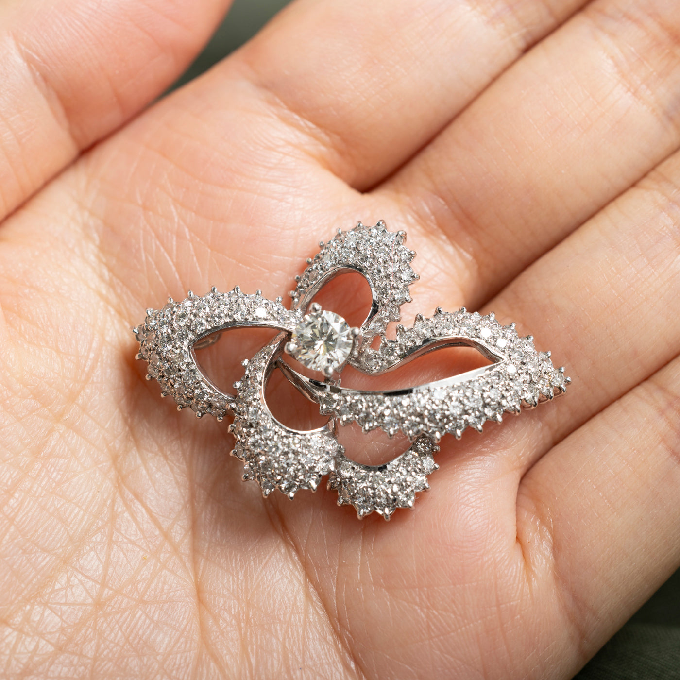 Sterling Silver Diamond Fancy Floral Brooch | 0.69ct VS2 H/I, 2.04ctw