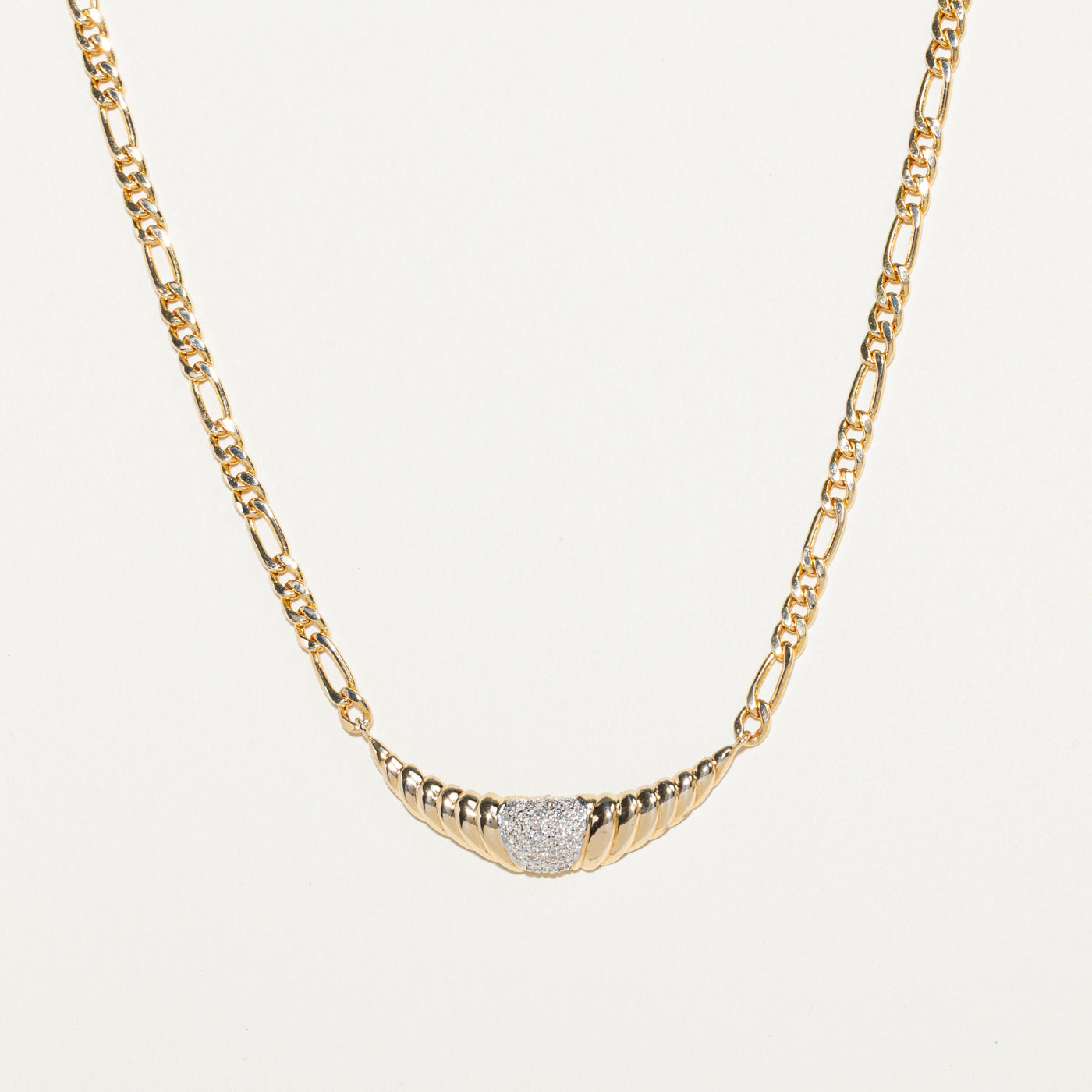 14k Pavé Set Diamond Grooved Bar Necklace | 0.28ctw | 16.5"