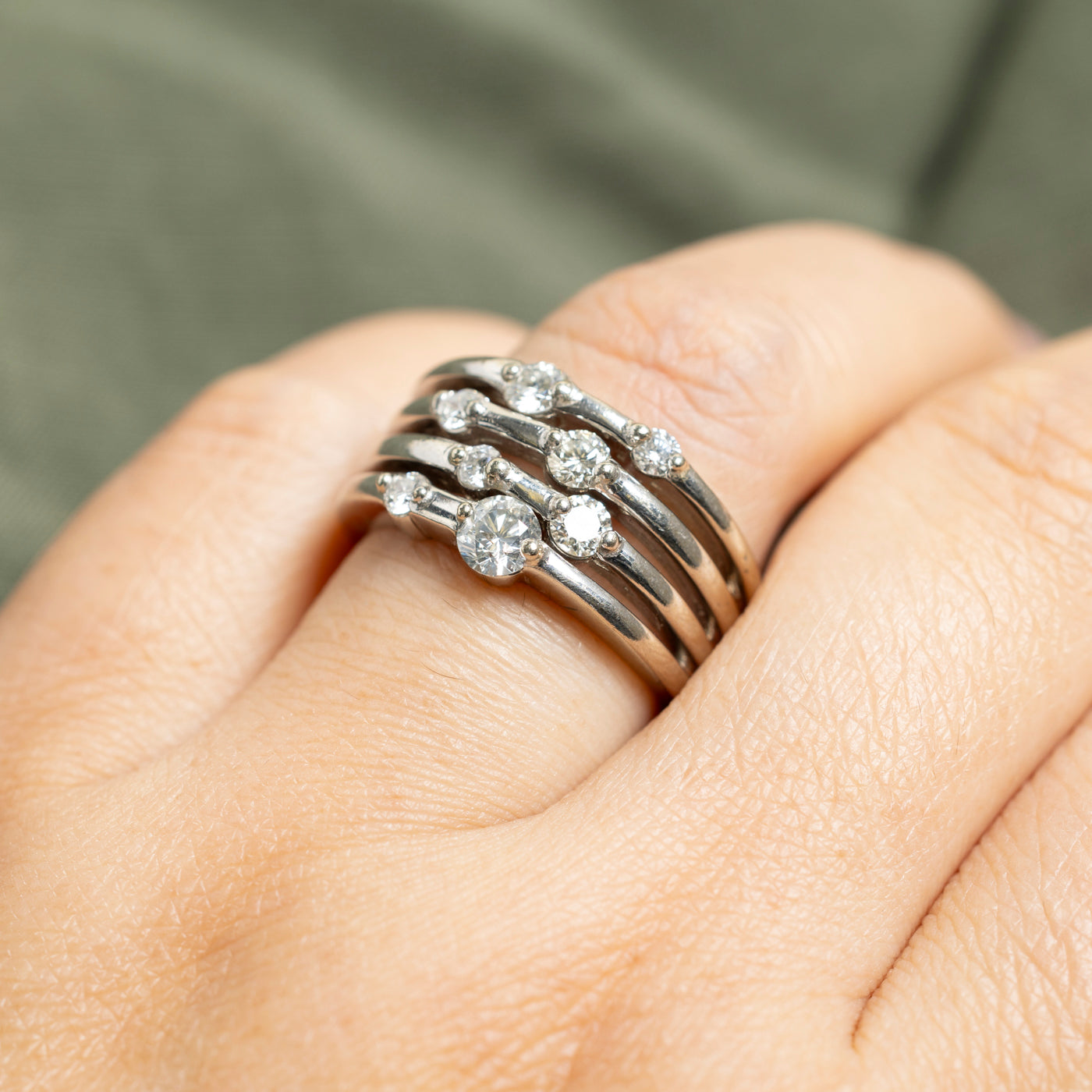 14k Multi Row Scattered Diamond Ring | 0.89ctw | SZ 7