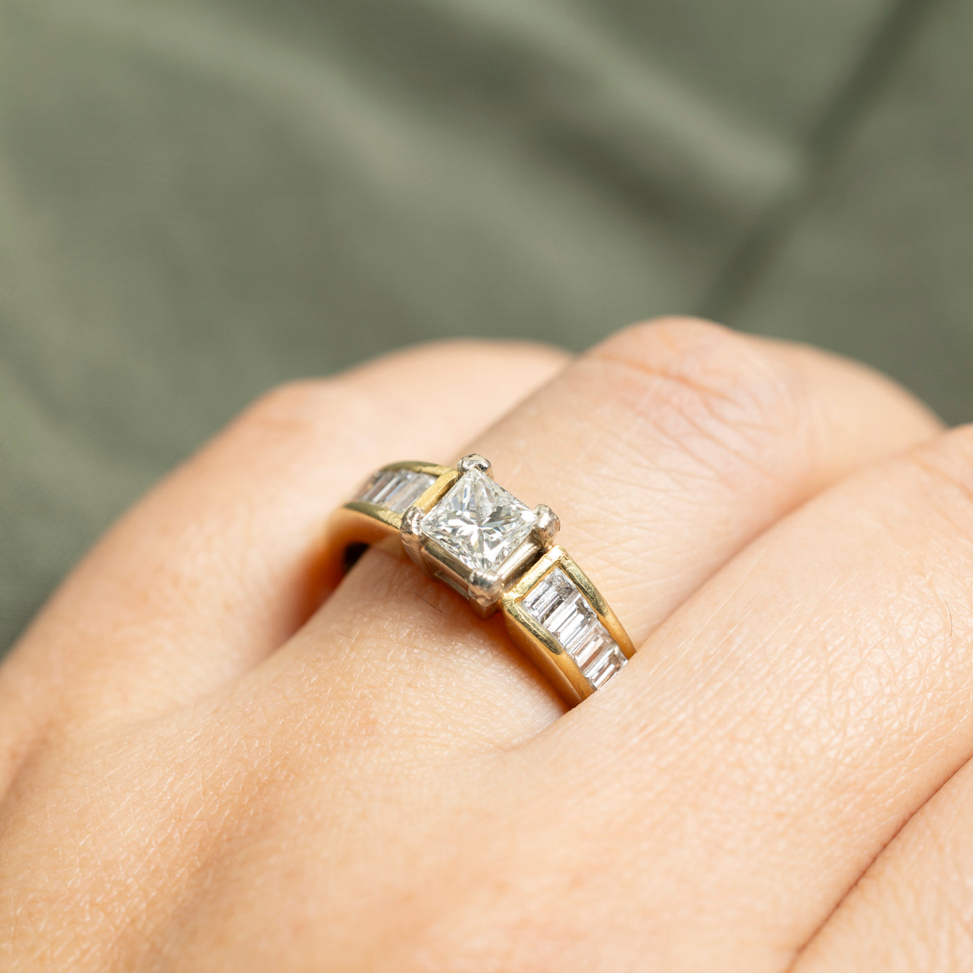 18k Princess Cut Diamond Accented Ring | 0.71ct VS1 G/H, 0.60ctw | SZ 10