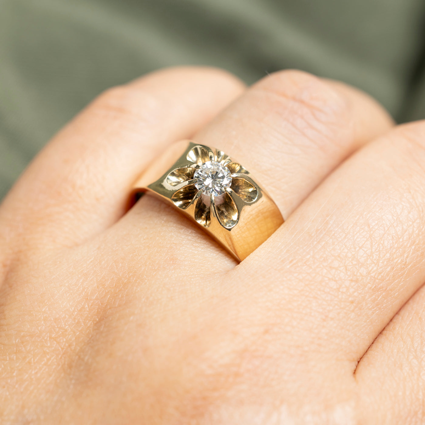 10k Solitaire Belcher Set Diamond Ring | 0.37ct VS1 F/G | SZ 11.25