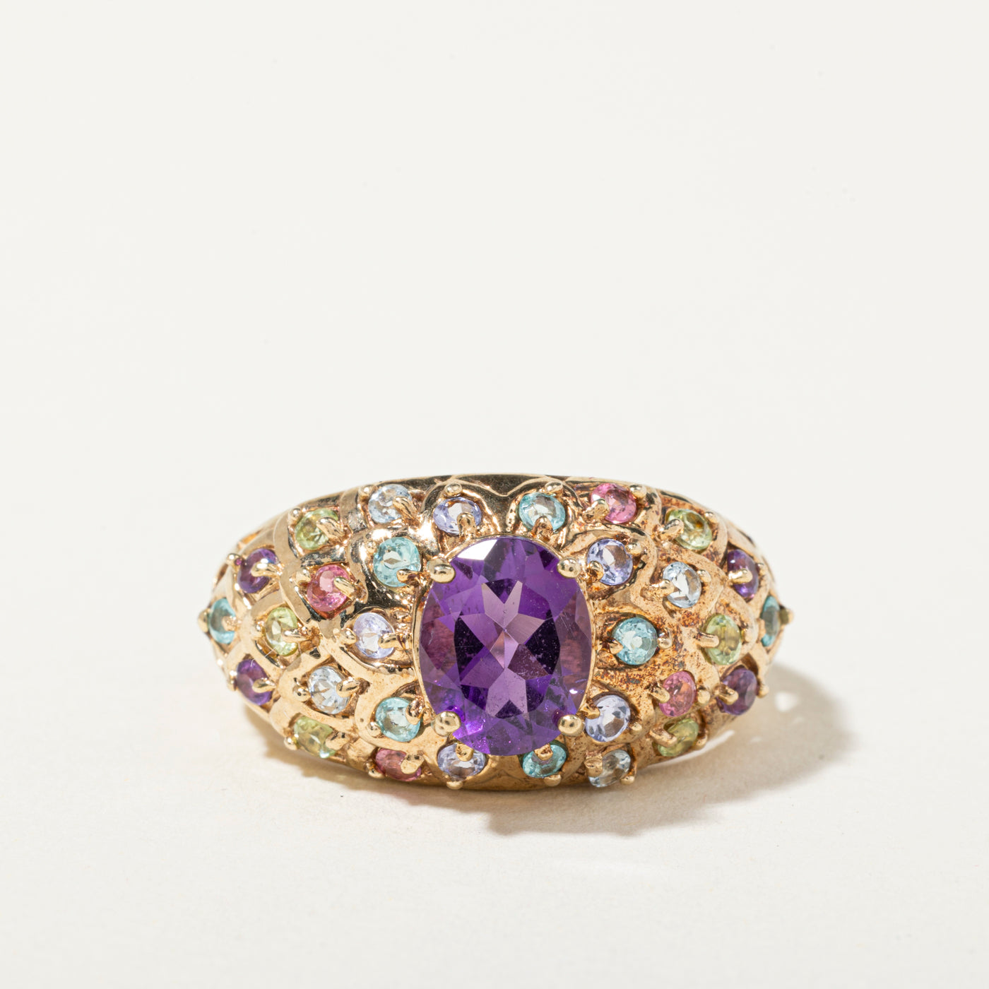 10k Amethyst & Multi Gemstone Accented Cocktail Ring | 2.50ctw | SZ 9.75