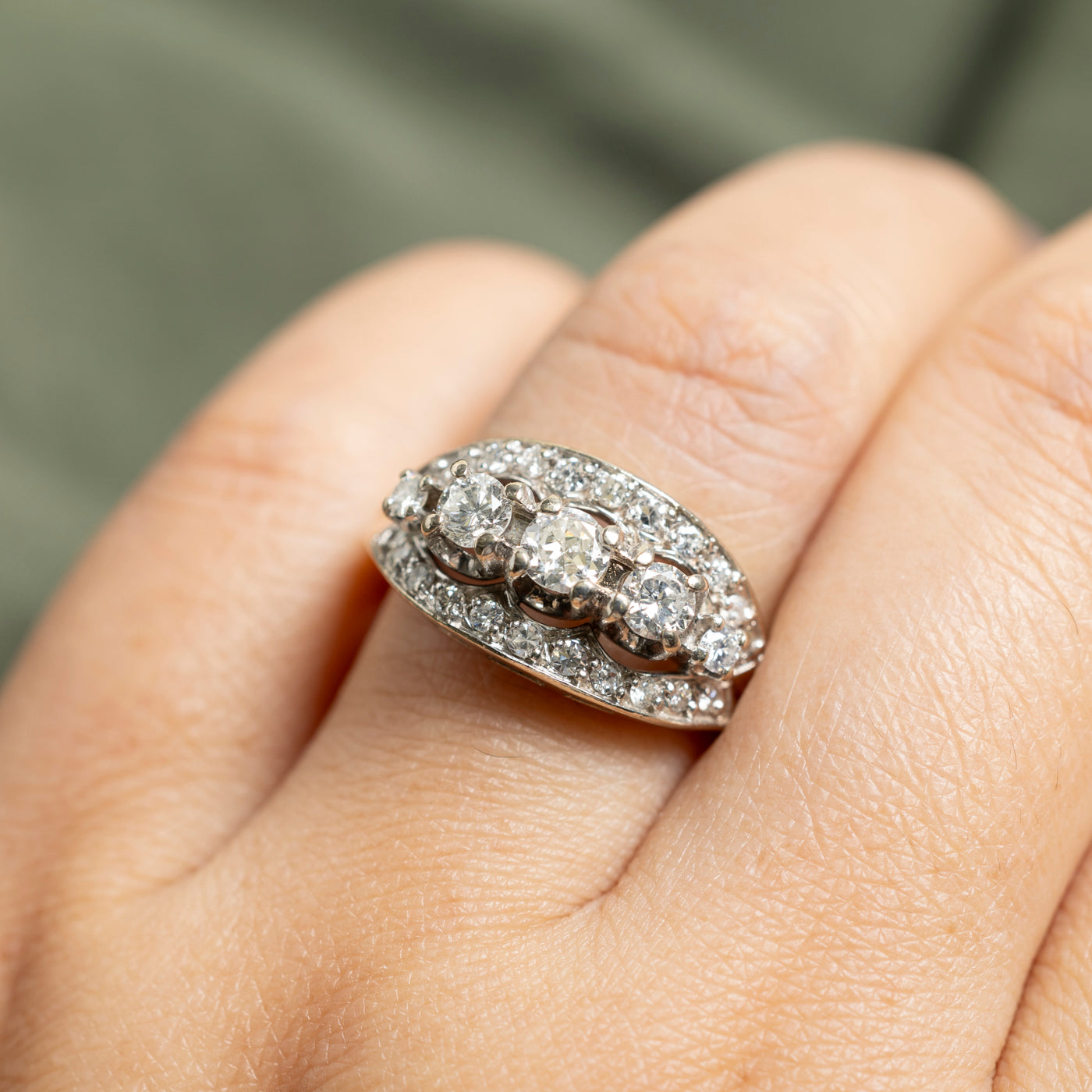 14k Three Stone Diamond Accented Cocktail Ring | 1.00ctw | SZ 8
