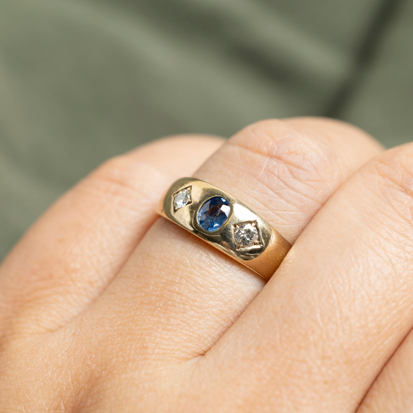 14k Flush Set Sapphire & Diamond Band | 0.33ct, 0.15ctw | SZ 8