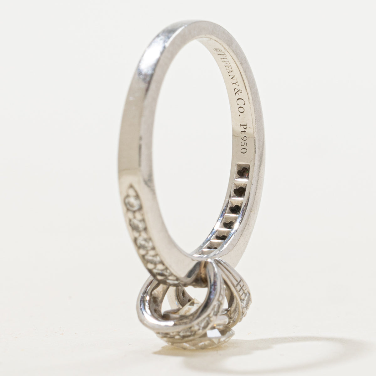 'Tiffany & Co.' Ribbon Engagement Ring in Platinum | 0.73ct VVS1 H Ex, 0.30ctw | SZ 5