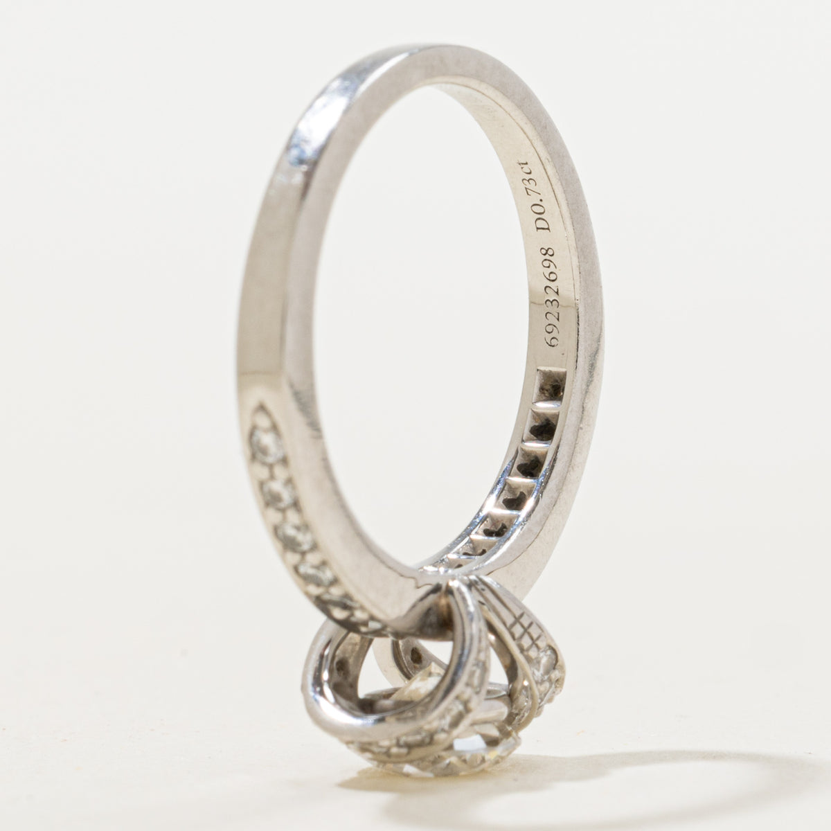 'Tiffany & Co.' Ribbon Engagement Ring in Platinum | 0.73ct VVS1 H Ex, 0.30ctw | SZ 5