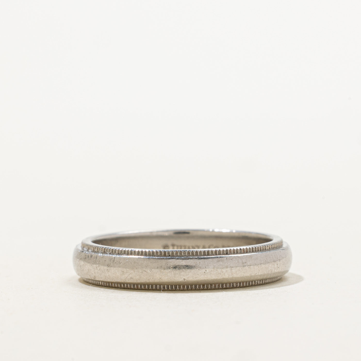 'Tiffany & Co.' Tiffany Together Milgrain Band Ring in Platinum | 4mm | | SZ 9