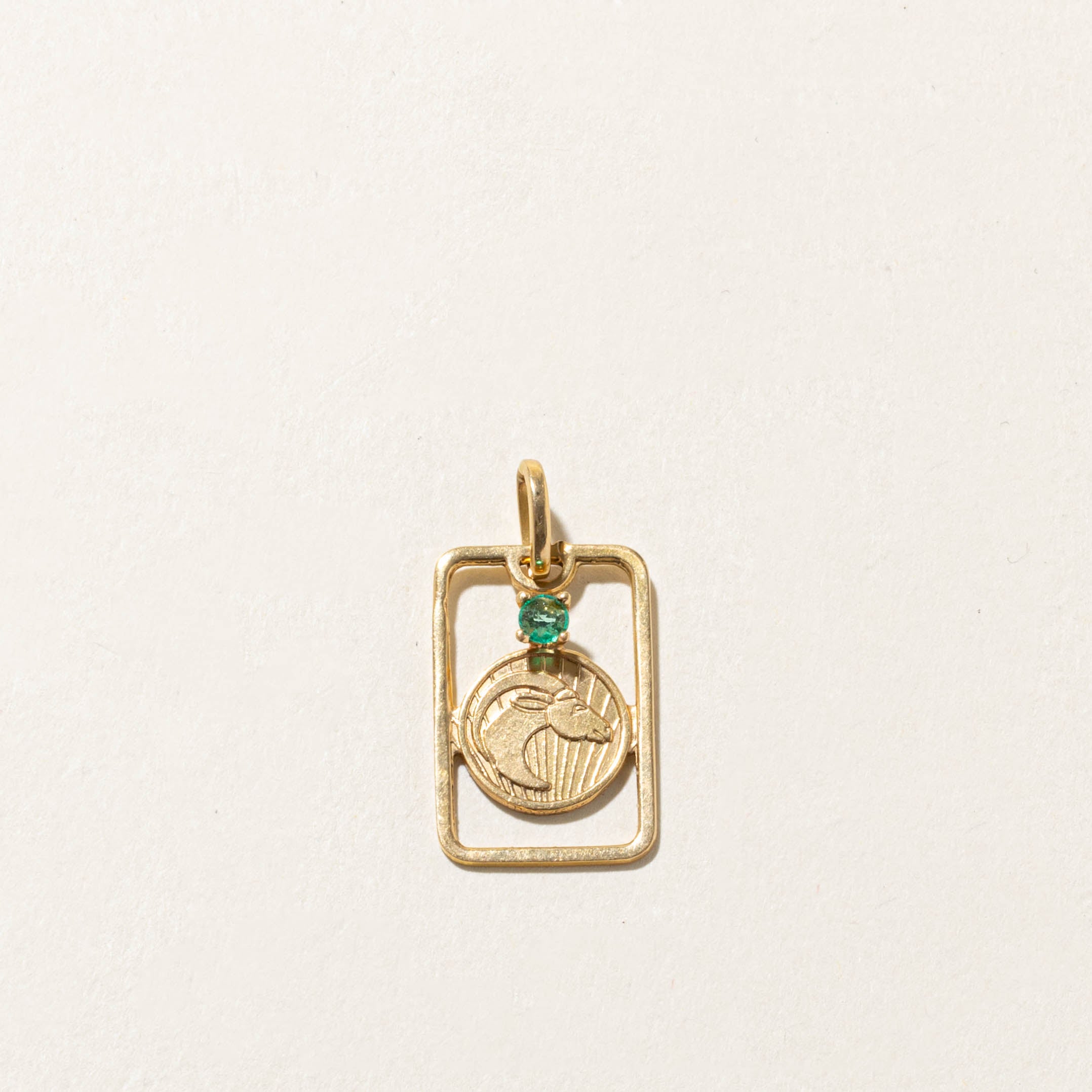 Italian 18k Emerald Aries Zodiac Pendant