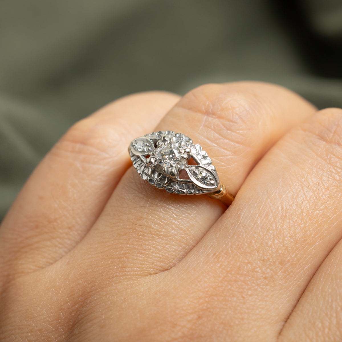 Vintage Canadian Two Tone Illusion Set Diamond Openwork & Scalloped Engagement Ring | 0.30ctw | SZ 7