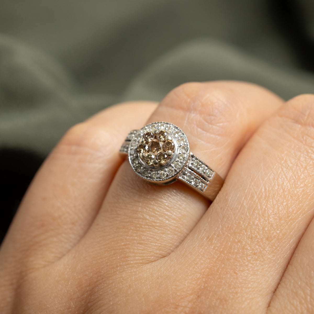 14k Accent Brown & White Diamond Cluster Halo Ring | 0.54ctw | SZ 7