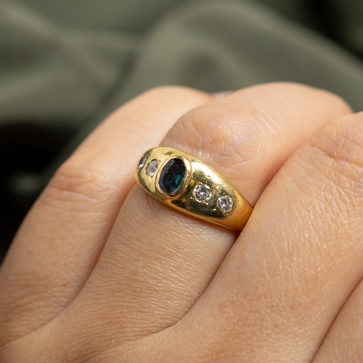 18k Bezel Set Sapphire & Diamond Accented Ring | 0.37ct, 0.23ctw | SZ 5.75