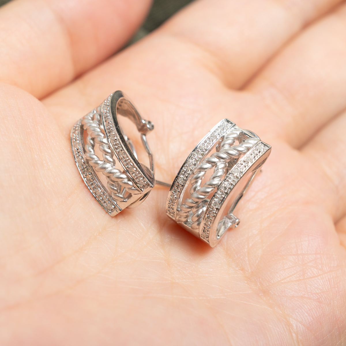 14k Multi Row Diamond Twisted Rope Hoop Earrings | 0.25ctw