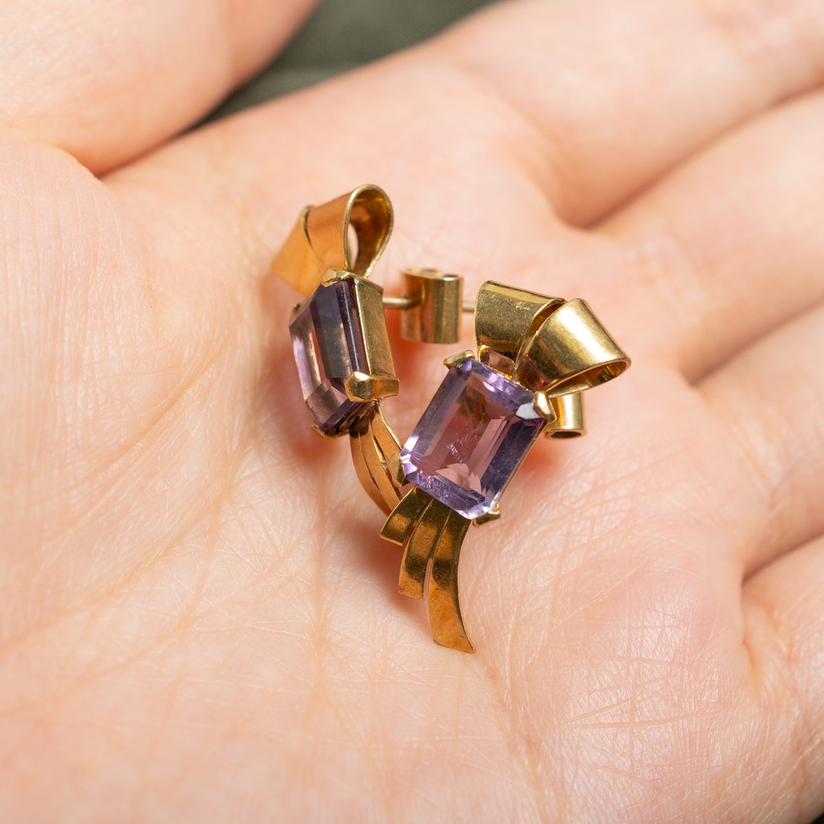 14k Amethyst Ribbon Drop Earrings | 7.03ctw