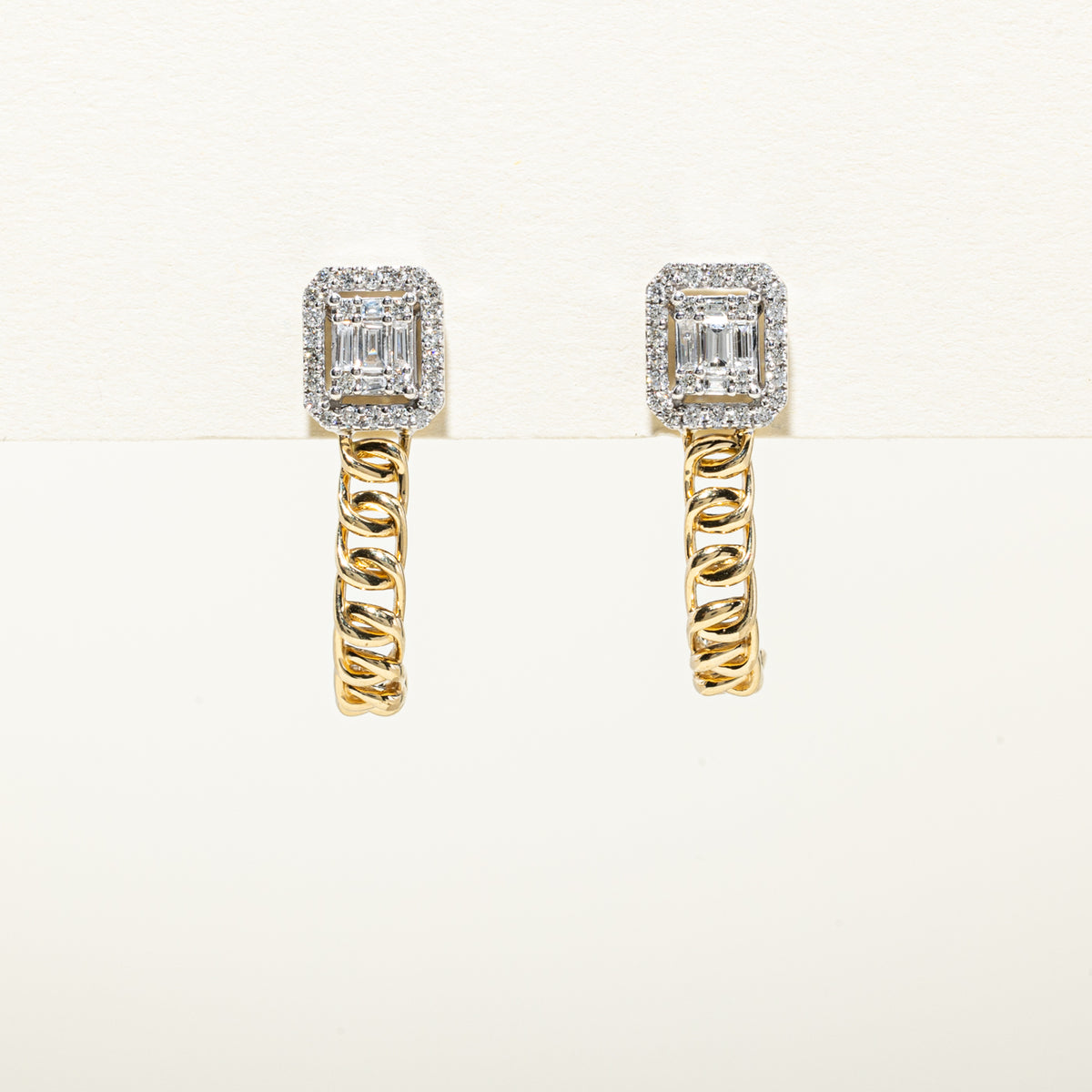 18k Illusion Set Diamond Halo Chain Drop Earrings | 0.57ctw