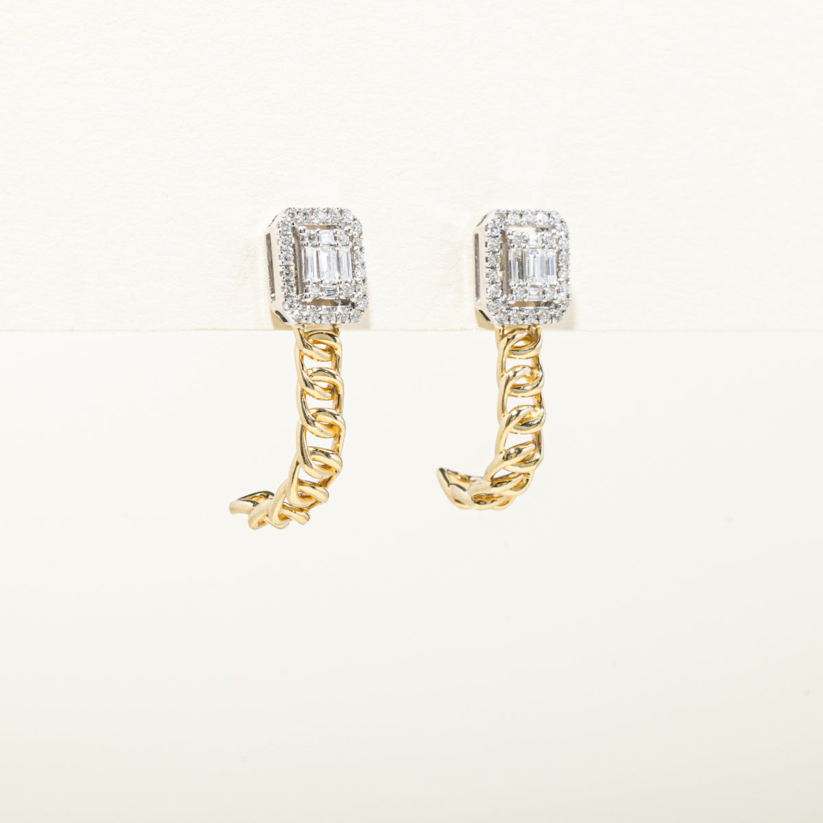 18k Illusion Set Diamond Halo Chain Drop Earrings | 0.57ctw