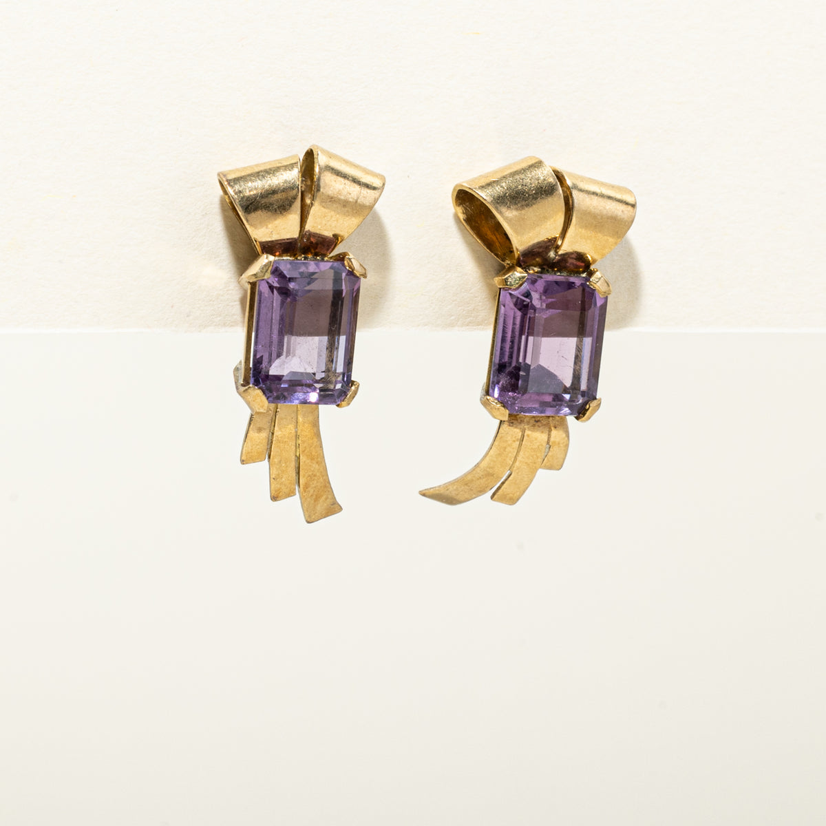 14k Amethyst Ribbon Drop Earrings | 7.03ctw